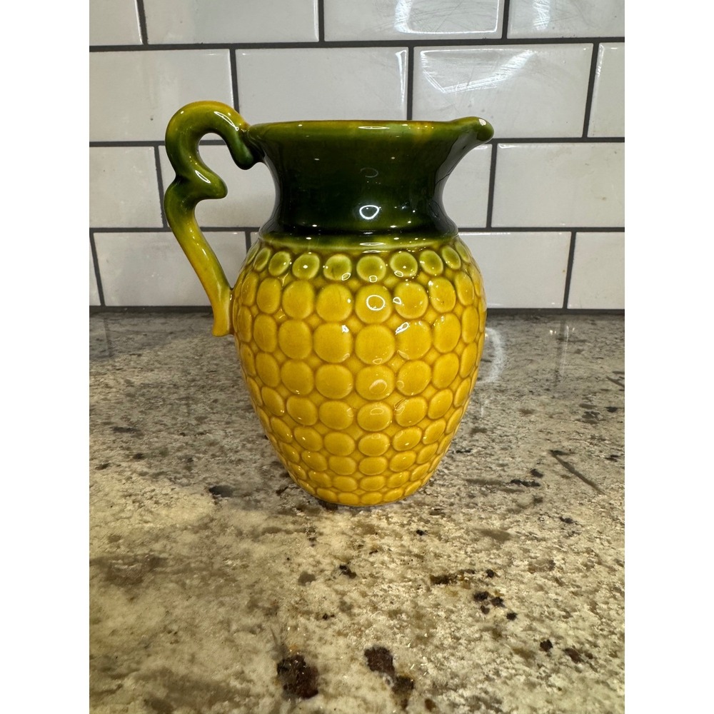 Corn Ceramic Pitcher Yellow Green Textured Decor 7in